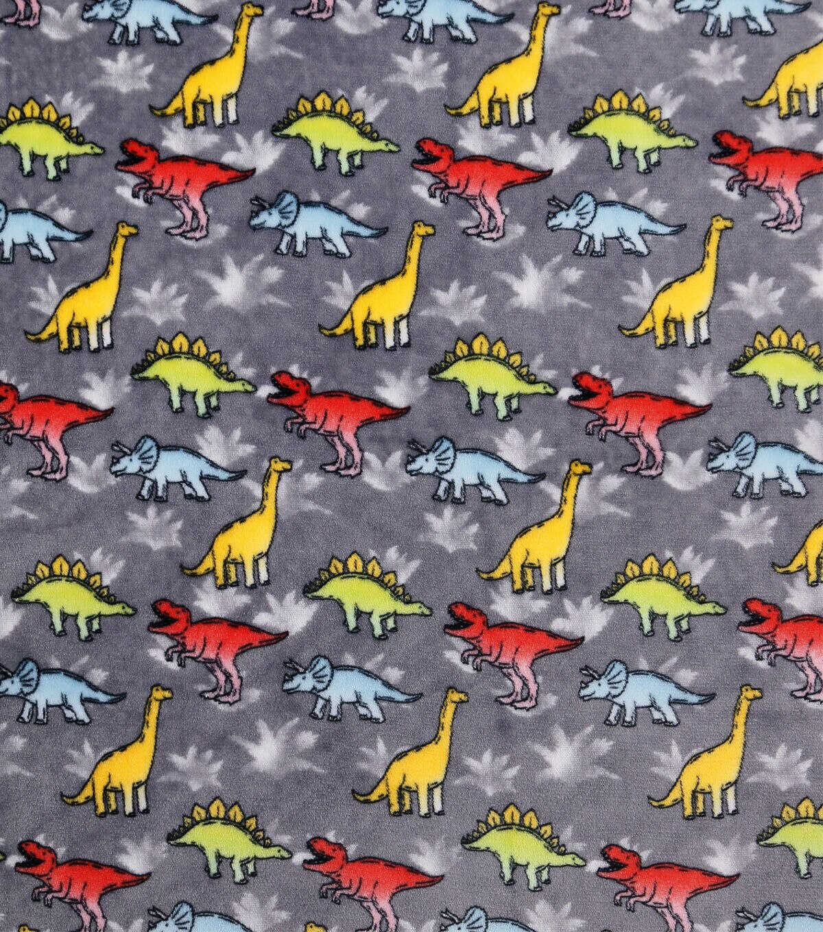 Bright Dinos On Gray Sew Lush Fleece Fabric