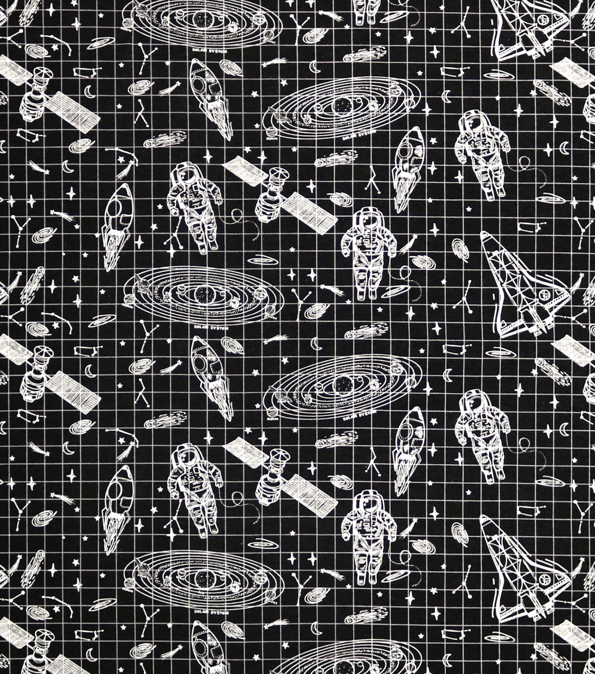 Sketch Astronaut on Black Super Snuggle Flannel Fabric