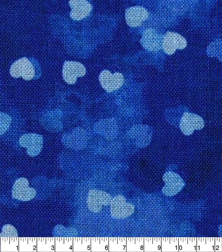 Hearts on Blue Cotton Fabric by Keepsake Calico