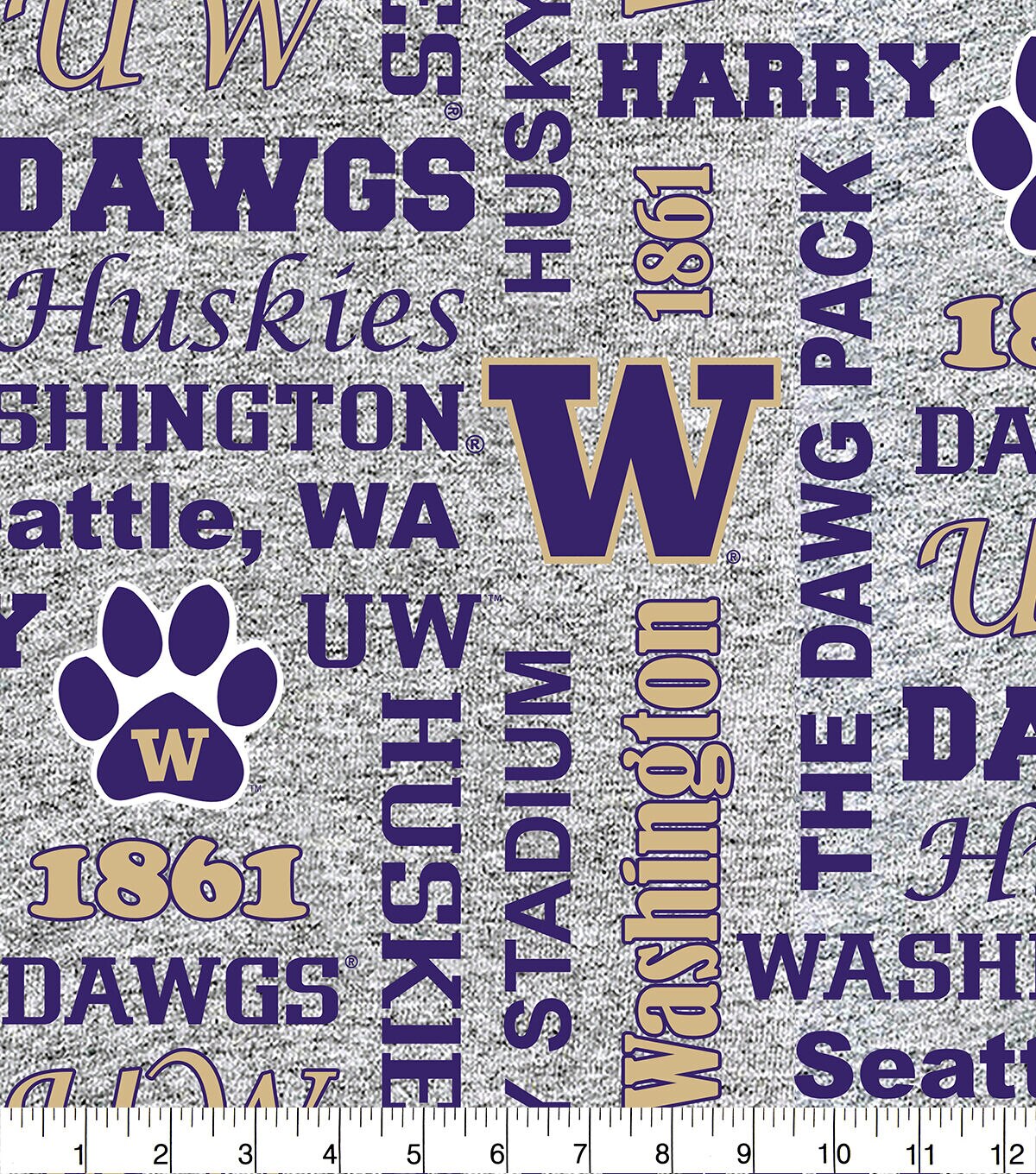 Washington Huskies Fleece Fabric Heather Verbiage
