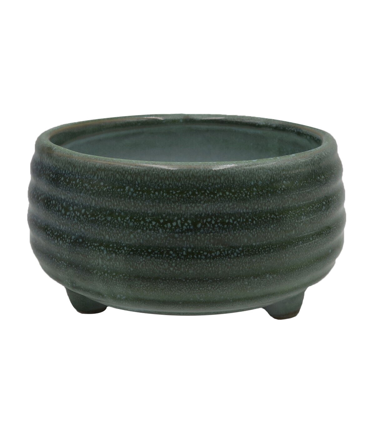 6 Green Textured Striped Ceramic Planter With Feet by Bloom Room
