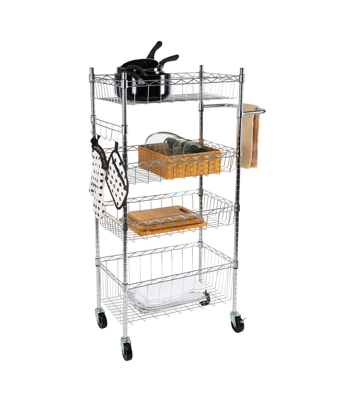 Organize It All 47 Silver 4 Tier Rolling Utility Cart With Baskets