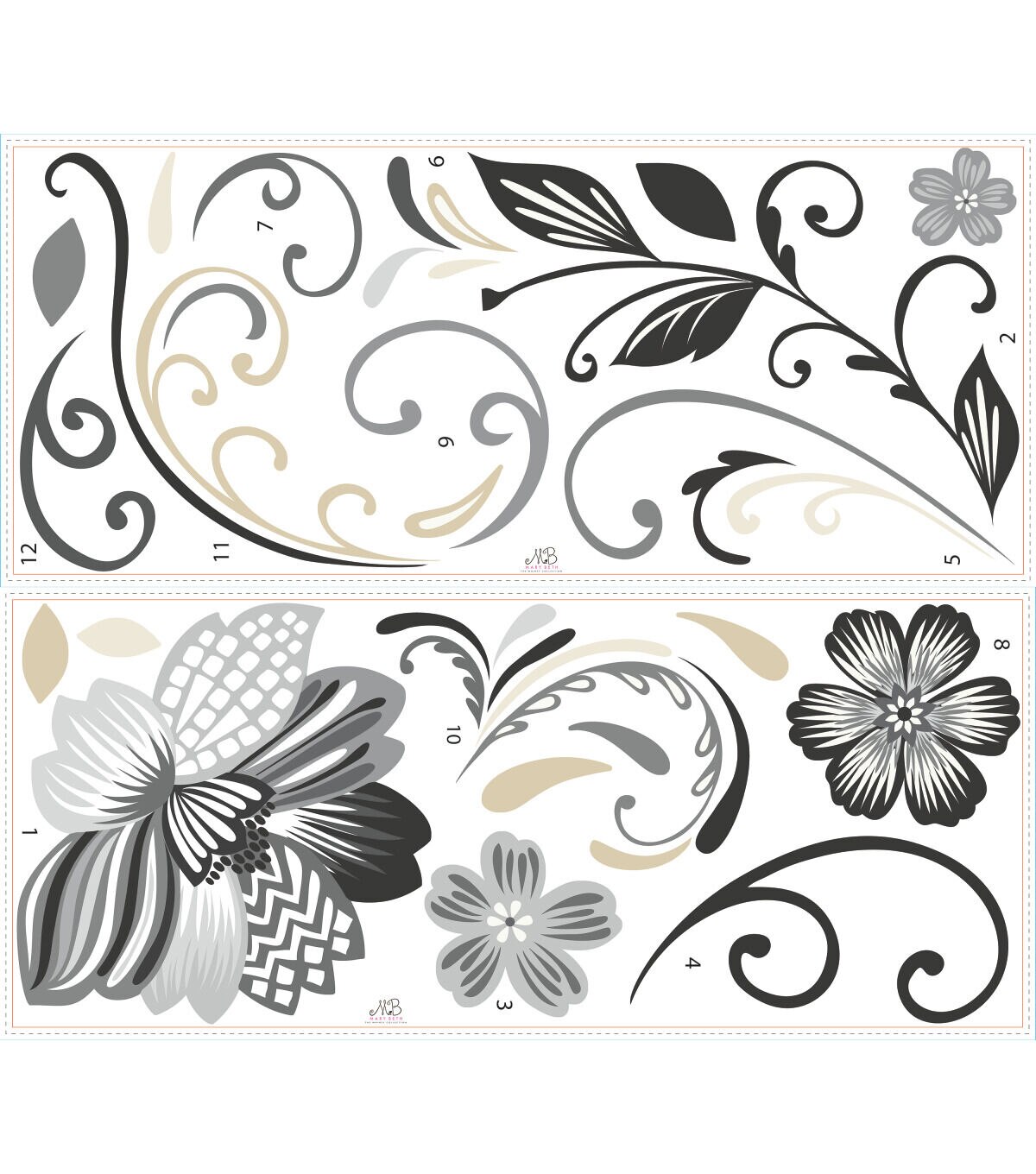 RoomMates Wall Decals Black & White Flower