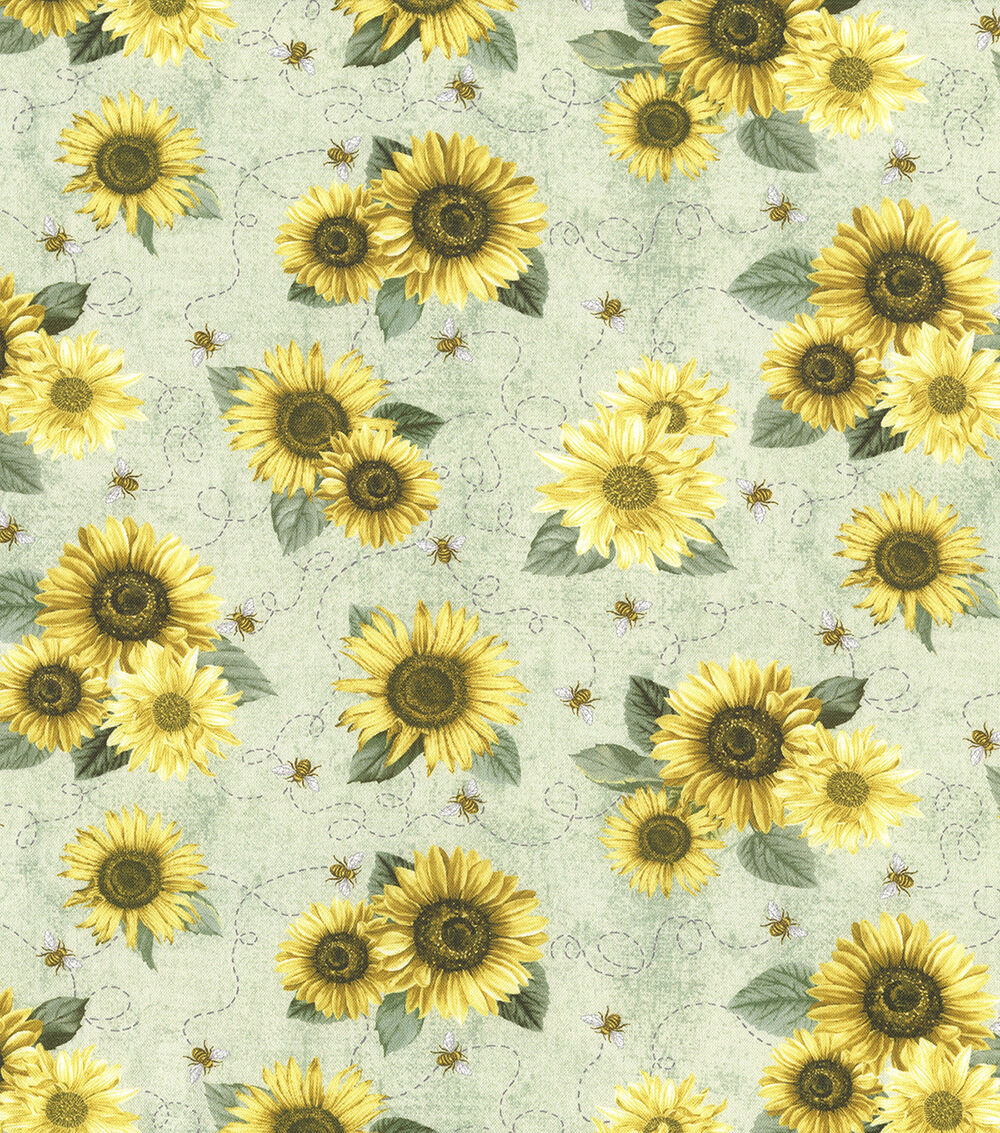 Hi Fashion Sunflowers on Cream Premium Cotton Fabric
