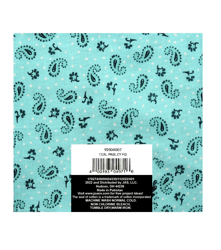 18 x 21 Teal Paisley Cotton Fabric Quarter 1pc by Keepsake Calico
