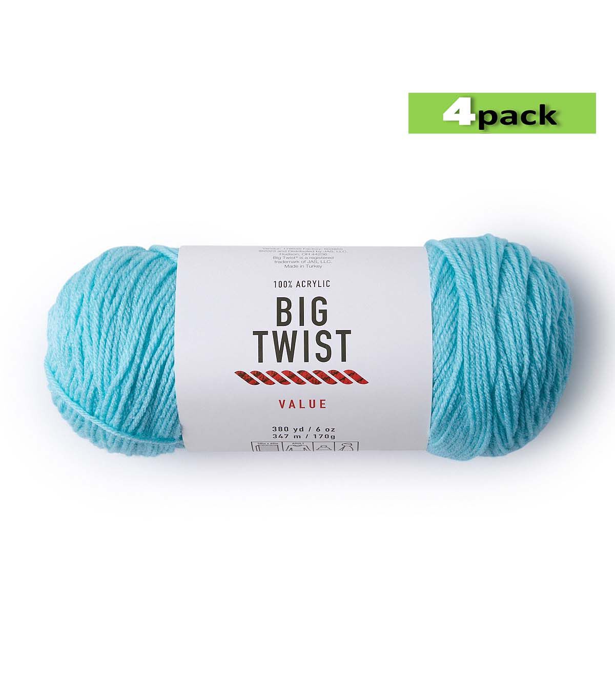 4pk Solid Aqua Medium Weight Acrylic 380yd Value Yarn by Big Twist