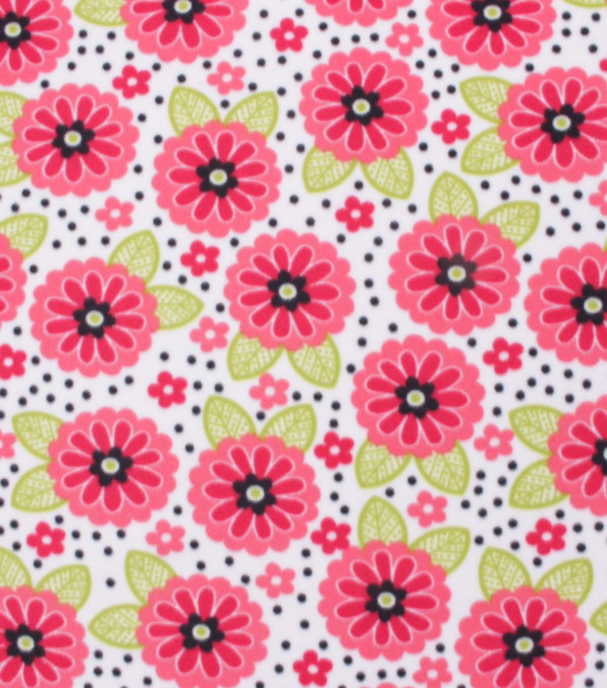 Blizzard Fleece Fabric Floral Dots on White