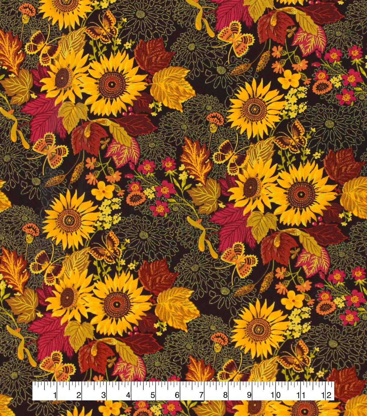 Harvest Floral Prints Metallic Cotton Fabric