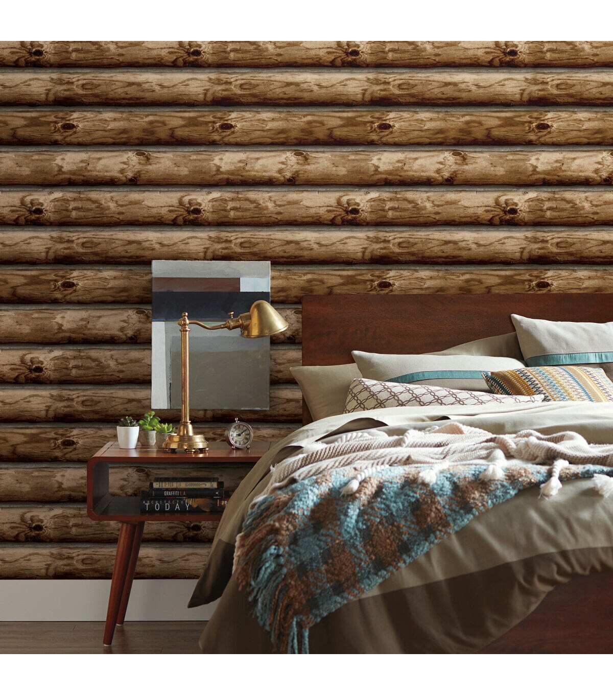 RoomMates Wallpaper Cabin Logs