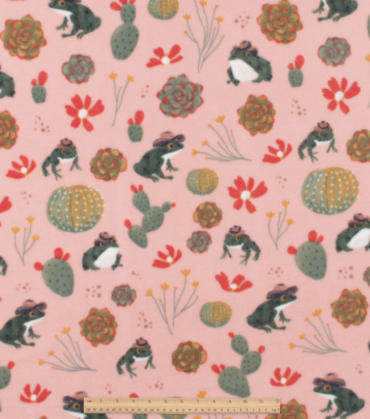 Frogs & Cacti on Pink Anti Pill Fleece Fabric