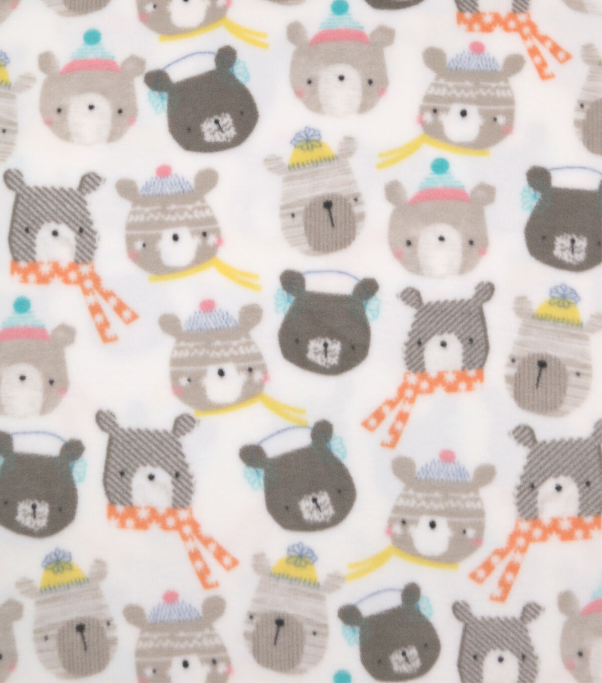 Winter Animal Faces on White Anti Pill Fleece Fabric