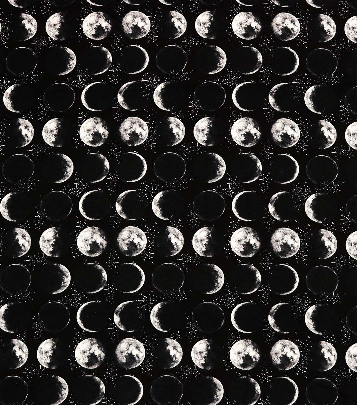 Moon Phases On Black Super Snuggle Flannel Fabric