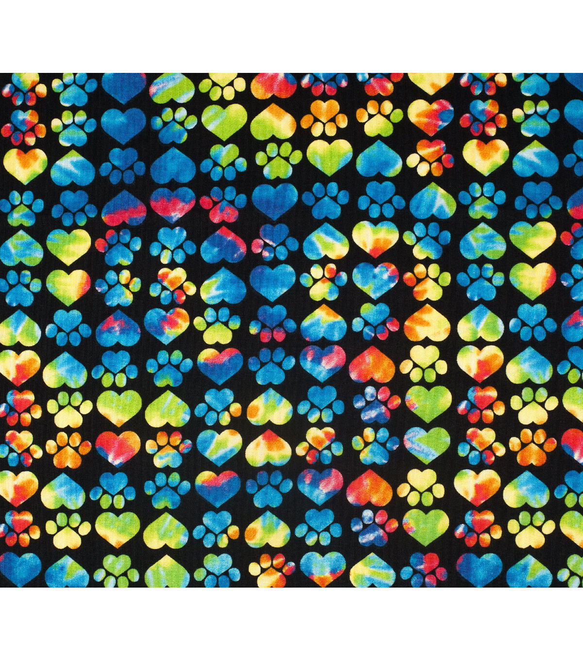 Novelty Cotton Fabric Hearts & Paws Tie Dye on Black