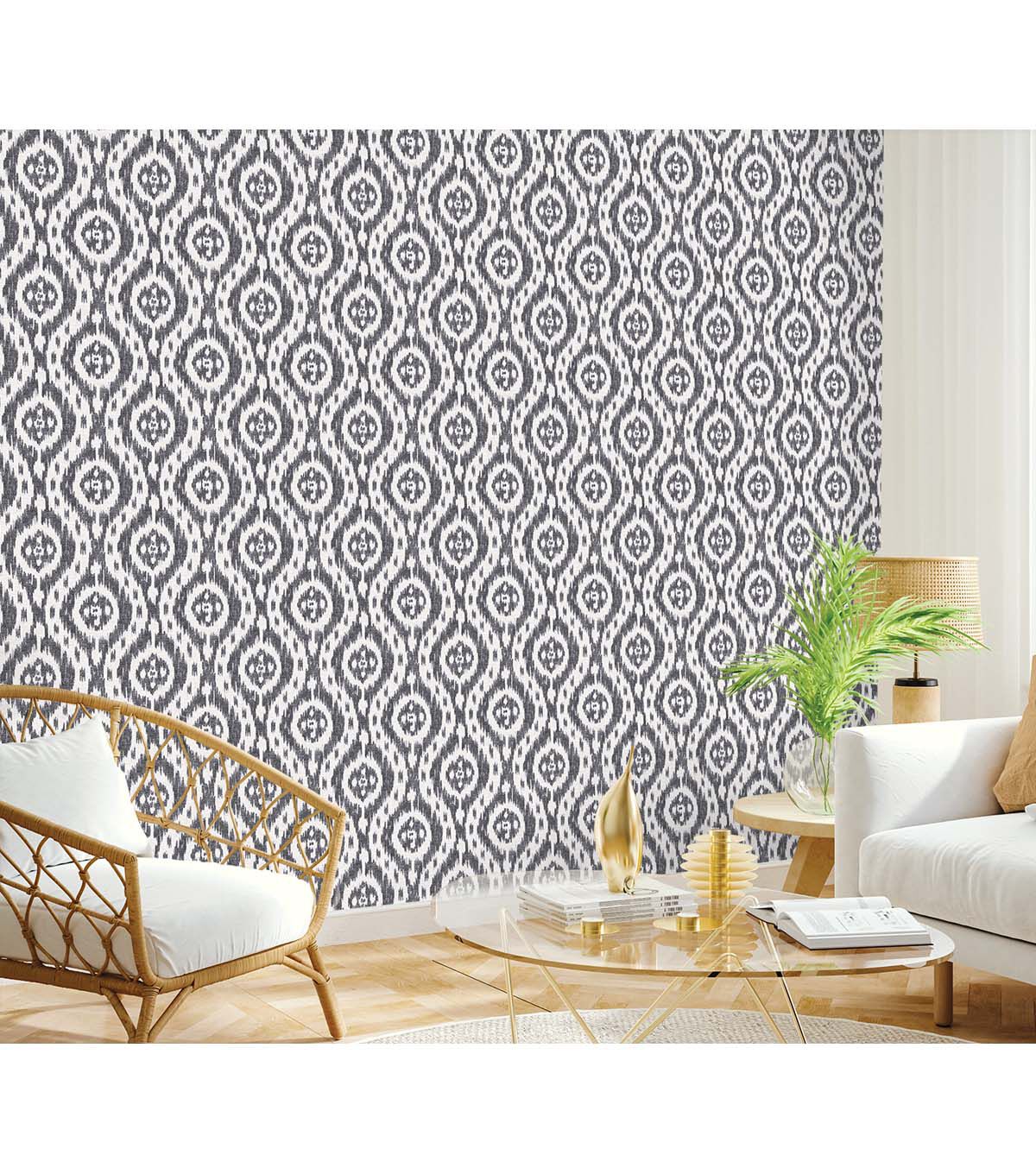 Surface Style 20.5' x 18' Ebony Ikat Tracery Peel & Stick Wallpaper
