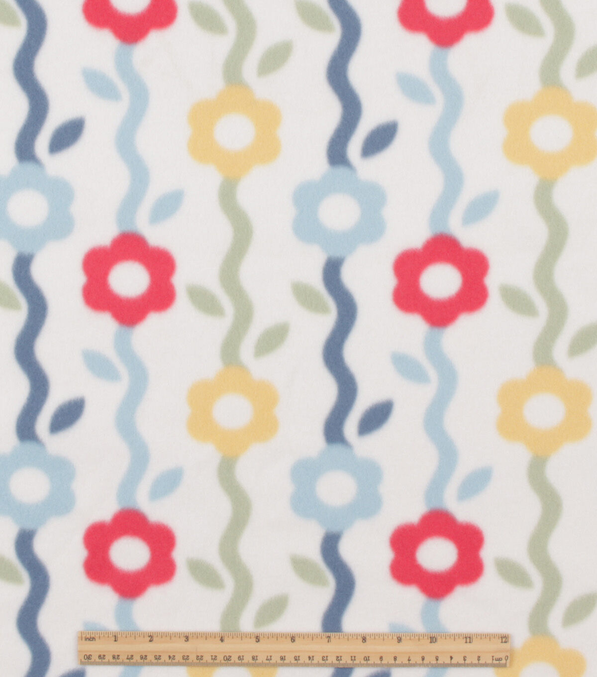 Floral Stripe on White Blizzard Fleece Fabric