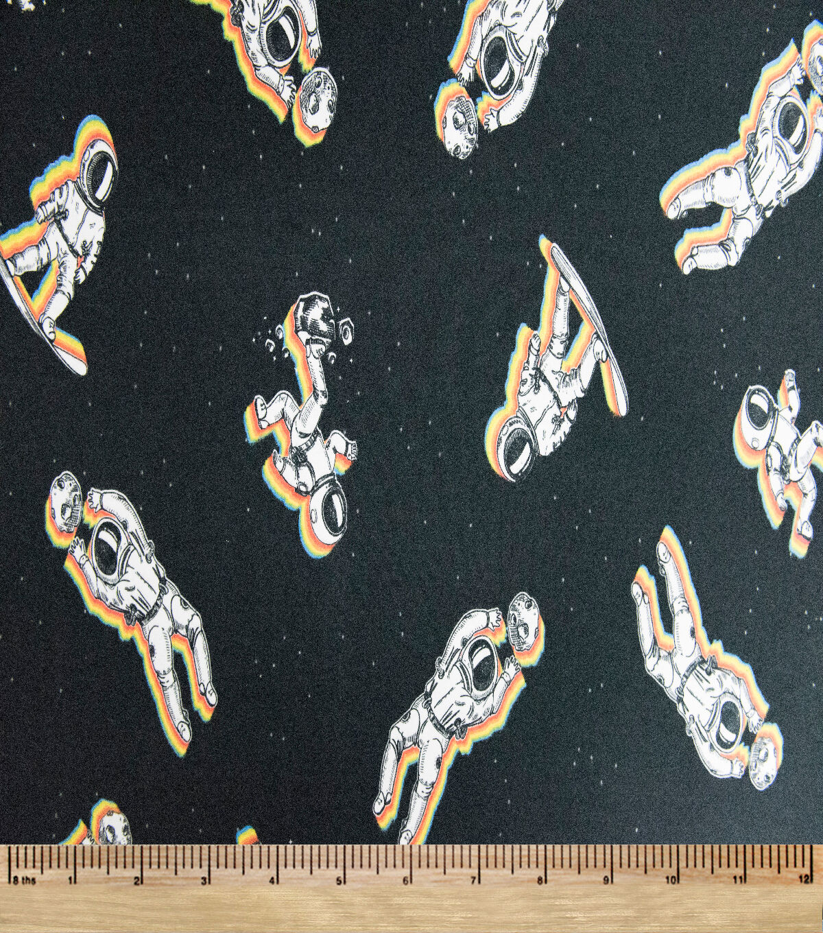 Black Rainbow Astronaut Super Snuggle Flannel Fabric