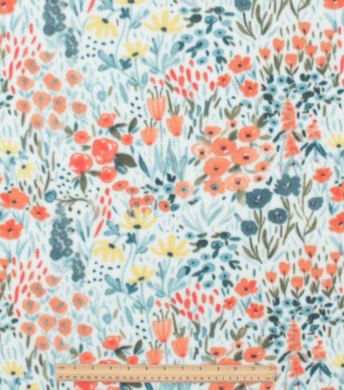 Blue Watercolor Packed Floral Anti Pill Fleece Fabric