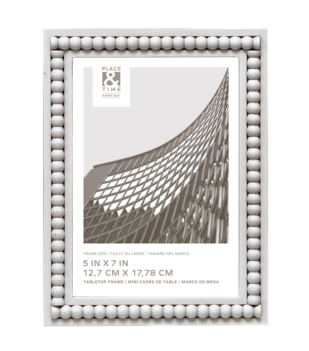 5 x 7 Distress White Bead Edge Tabletop Picture Frame by Place & Time