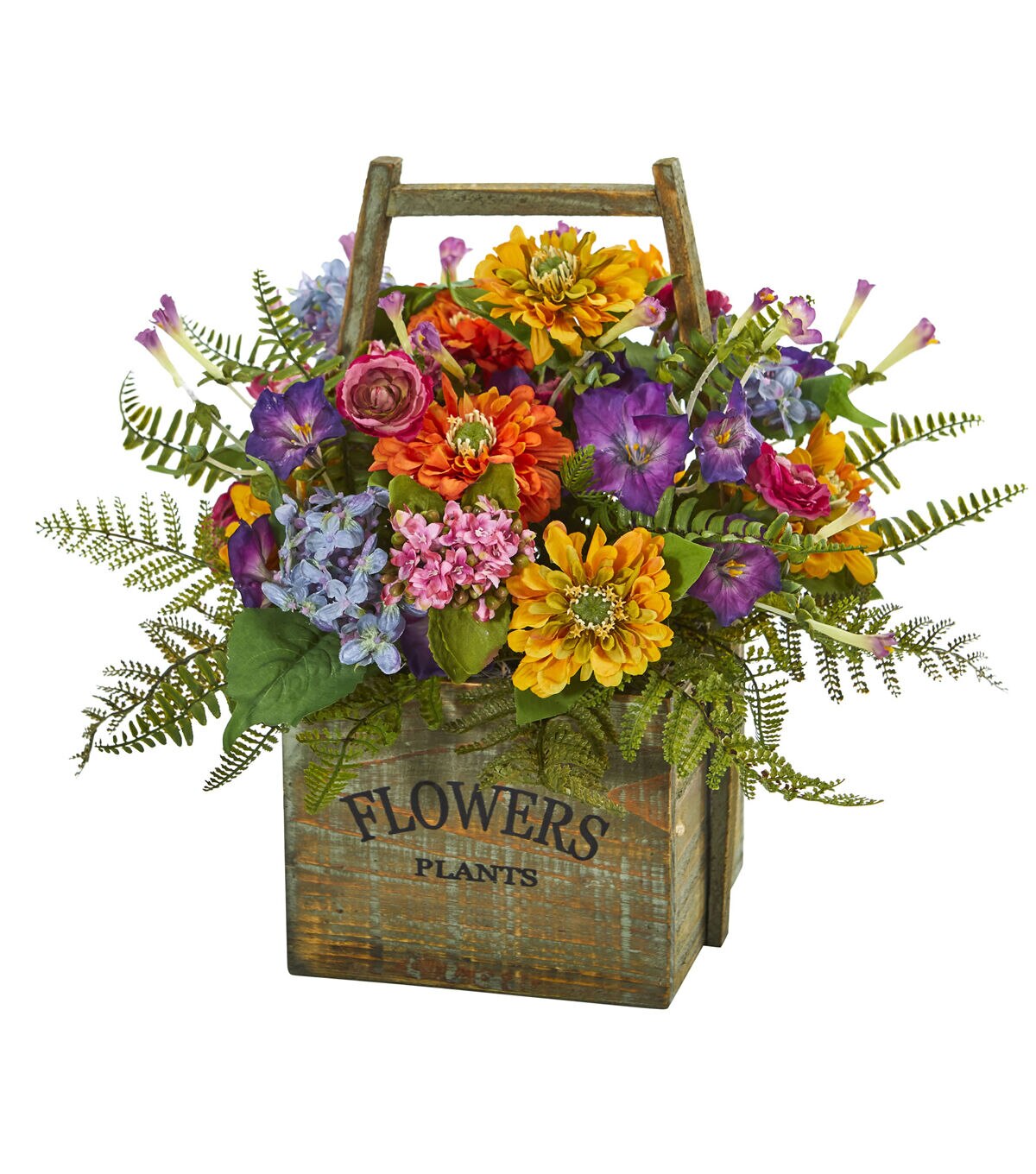 Nearly Natural Artificial Mixed Floral Arrangement in Wood Basket