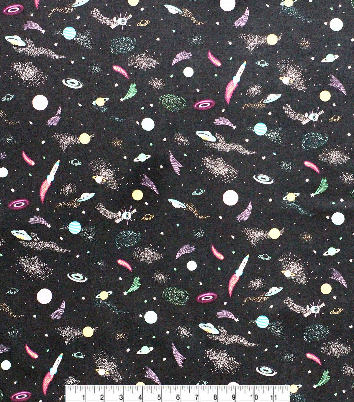 Rockets In Space Pastel Novelty Cotton Fabric