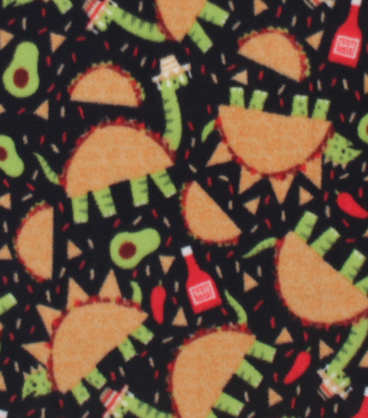 Dinosaur Tacos on Black Anti Pill Plush Fleece Fabric