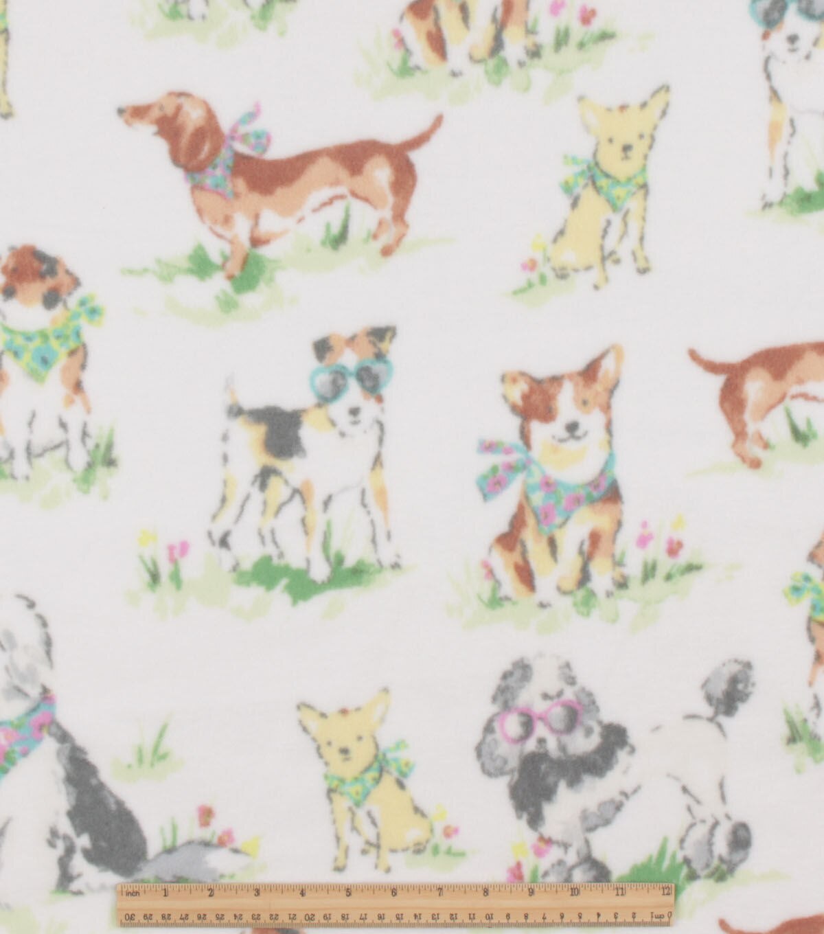 Watercolor Dogs on White Anti Pill Plush Fleece Fabric