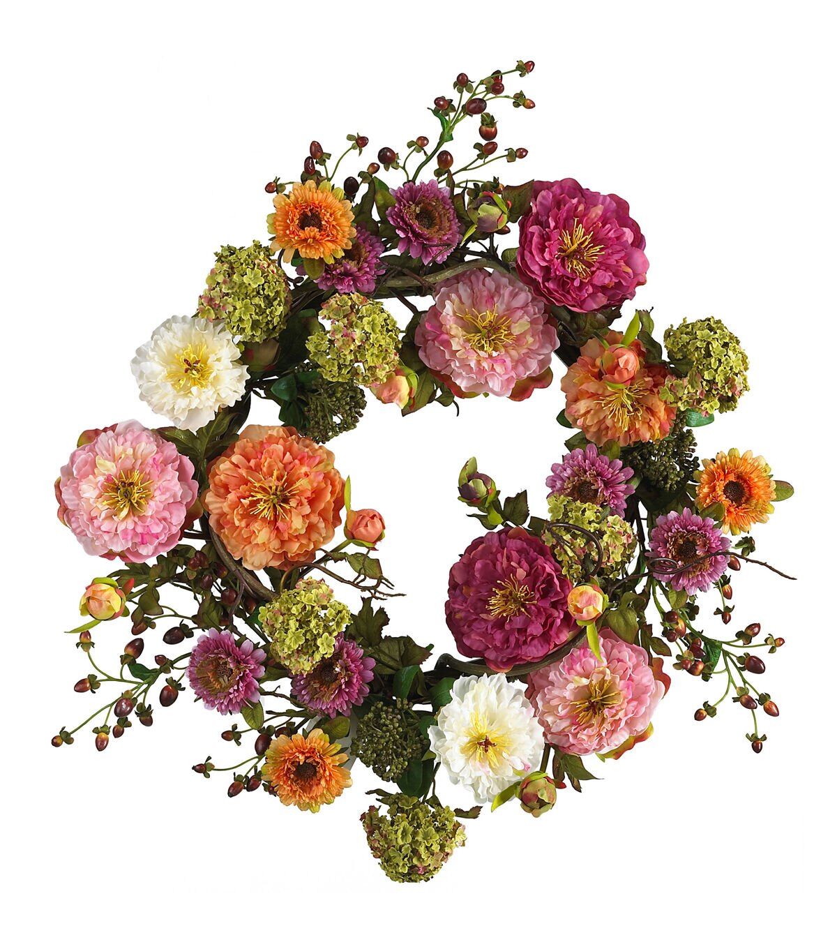 Nearly Natural 24 Peony Wreath