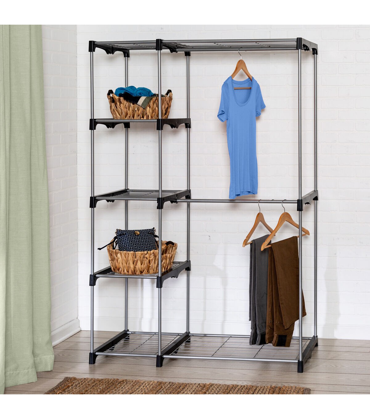 Honey Can Do 45 x 68 Freestanding Closet With Double Bar & Shelves