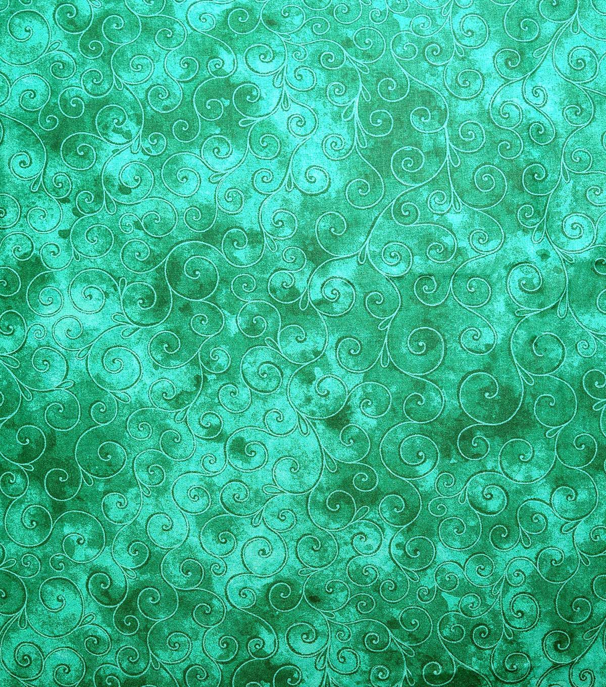 Green Watercolor Lattice Scroll Cotton Fabric by Keepsake Calico