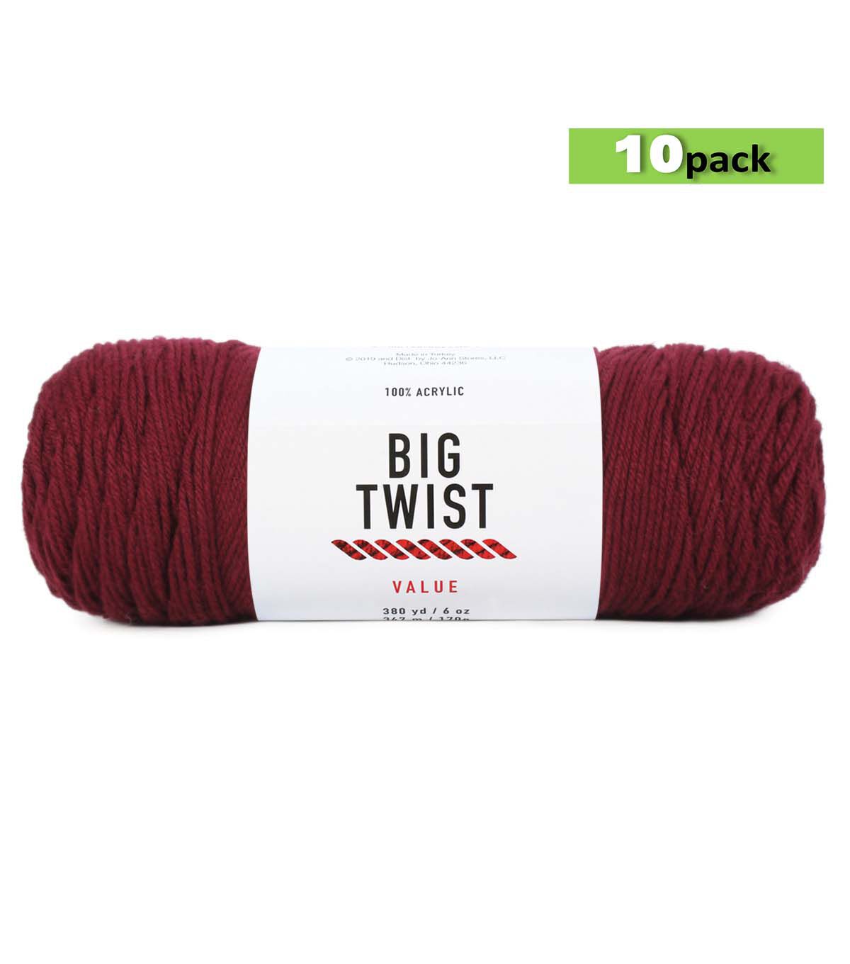 10pk Solid Wine Medium Weight Acrylic 380yd Value Yarn by Big Twist