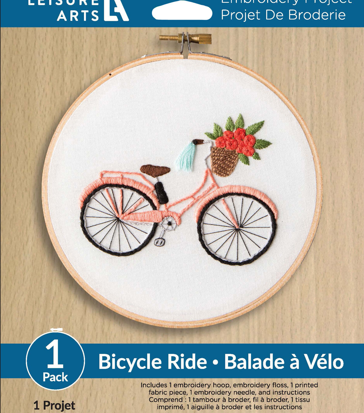 Leisure Arts 6 Bicycle Ride on White Embroidery Kit
