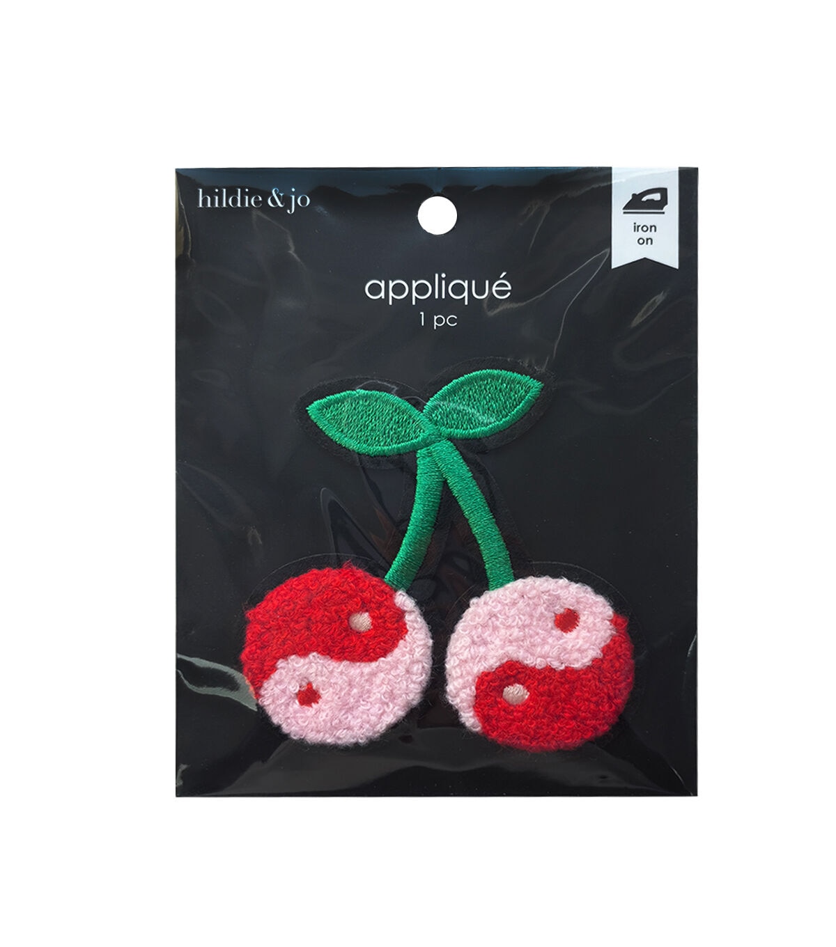 4 Chenille Ying Yang Cherry Iron On Applique by hildie & jo