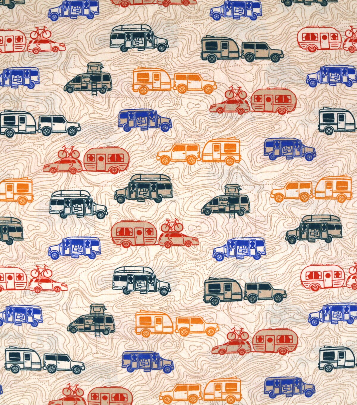 Beige Campers Novelty Cotton Fabric