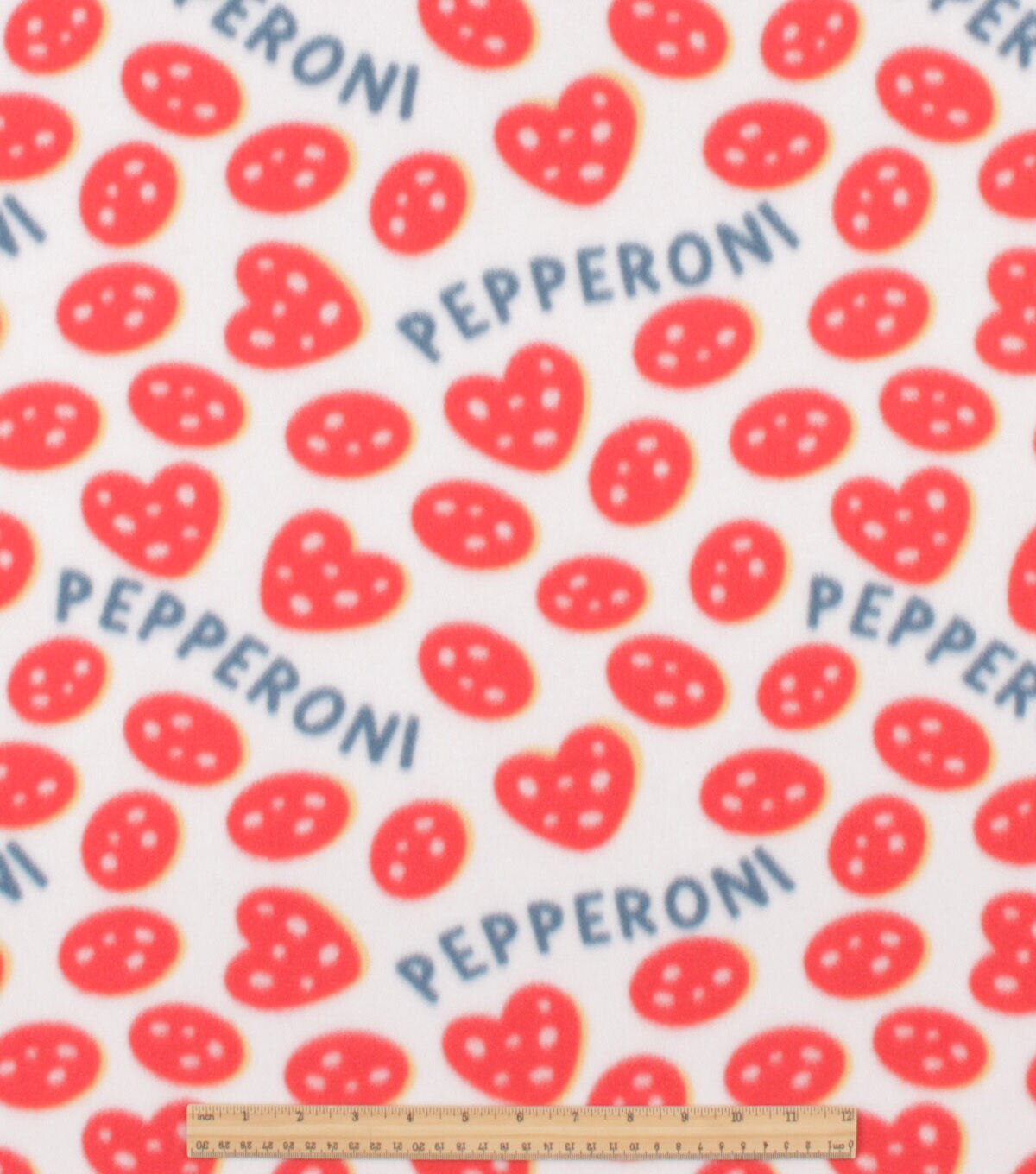 Pepperoni on White Blizzard Fleece Fabric