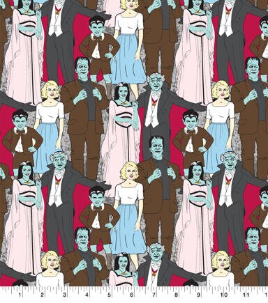 Munsters Cast Packed Halloween Cotton Fabric
