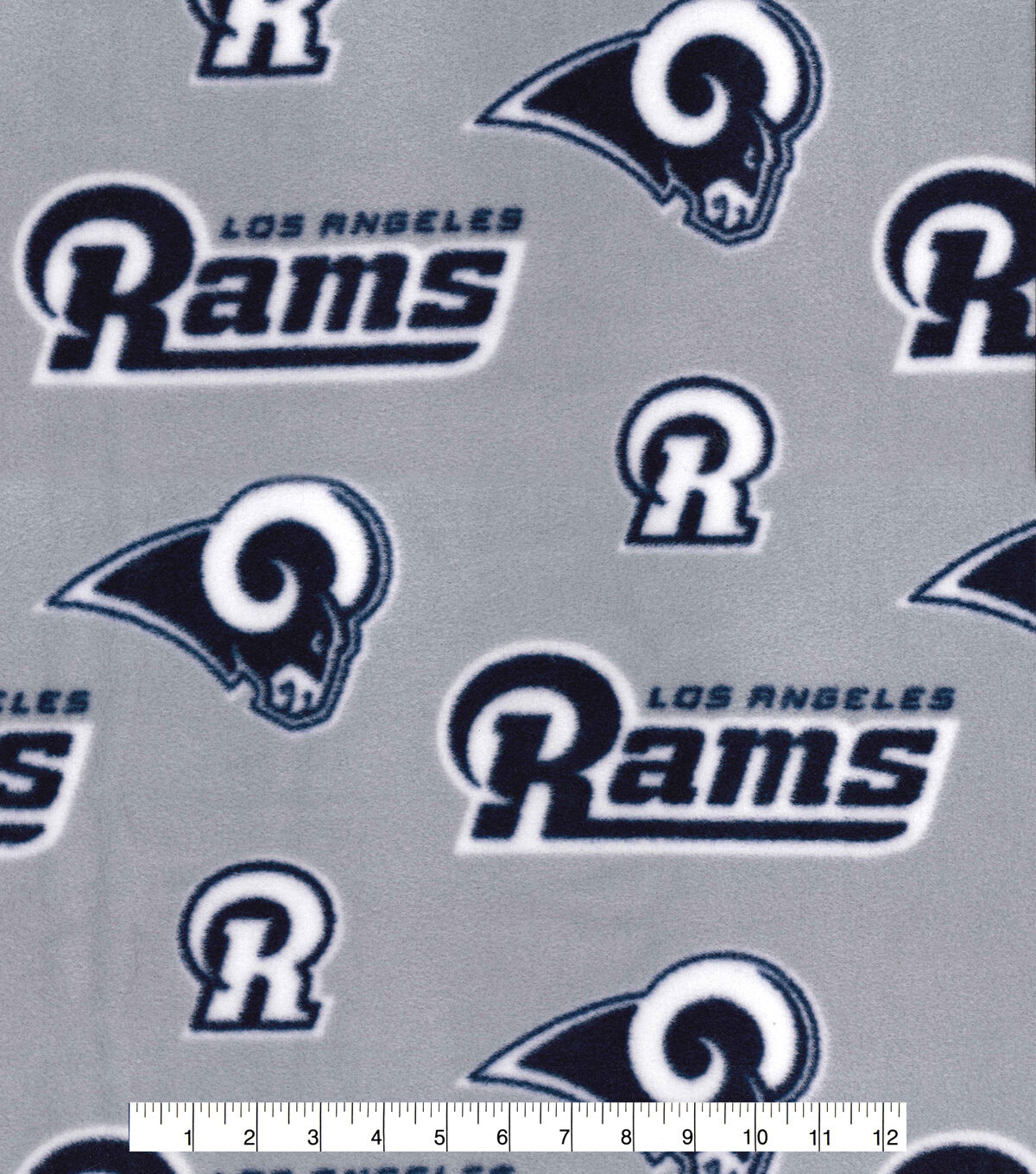 Fabric Traditions Los Angeles Rams Fleece Fabric Logos on Gray