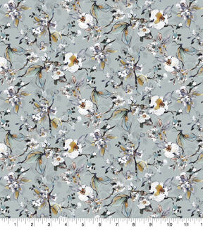 Gray Birds on Cotton Bloom Branches Premium Cotton Fabric