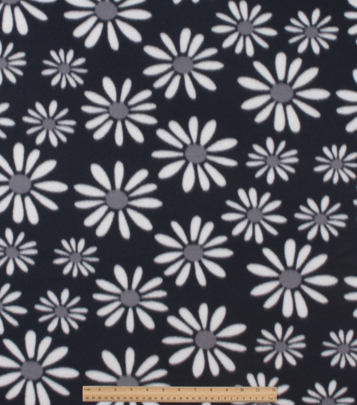 Daisies on Black Blizzard Fleece Fabric