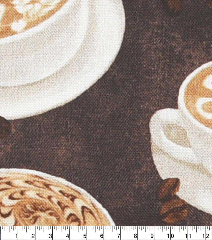 Coffee Cups on Brown Novelty Cotton Fabric