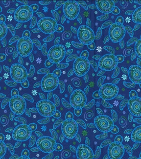 Turtles on Blue Novelty Cotton Fabric