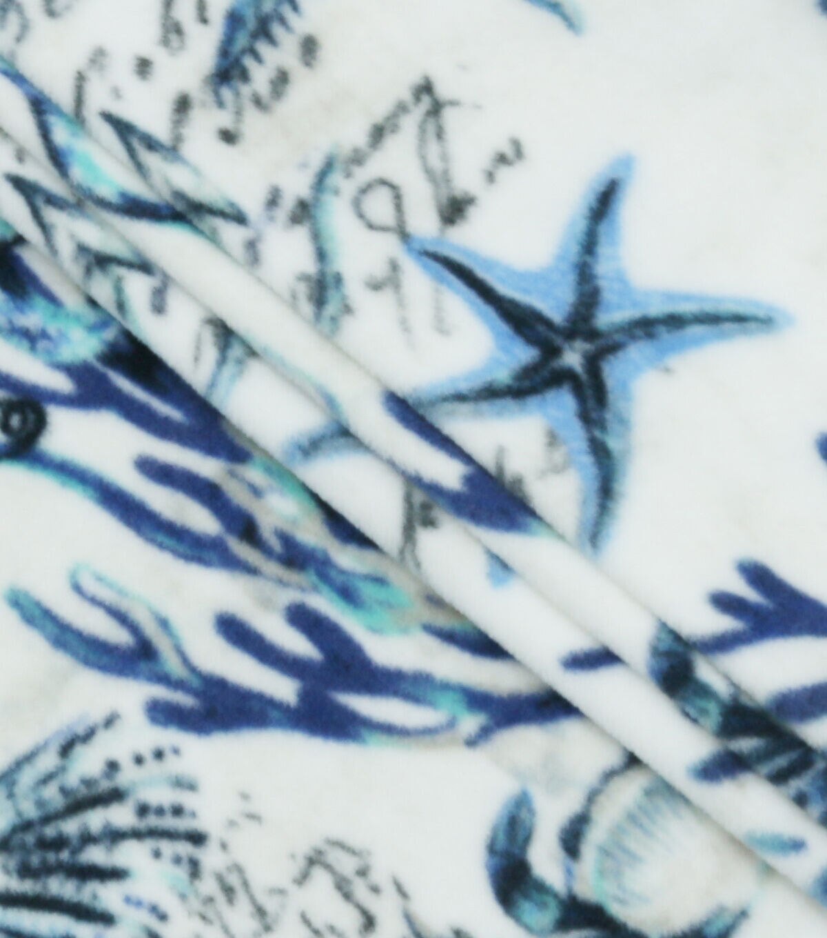 Blue Sea Animals on White Anti Pill Fleece Fabric