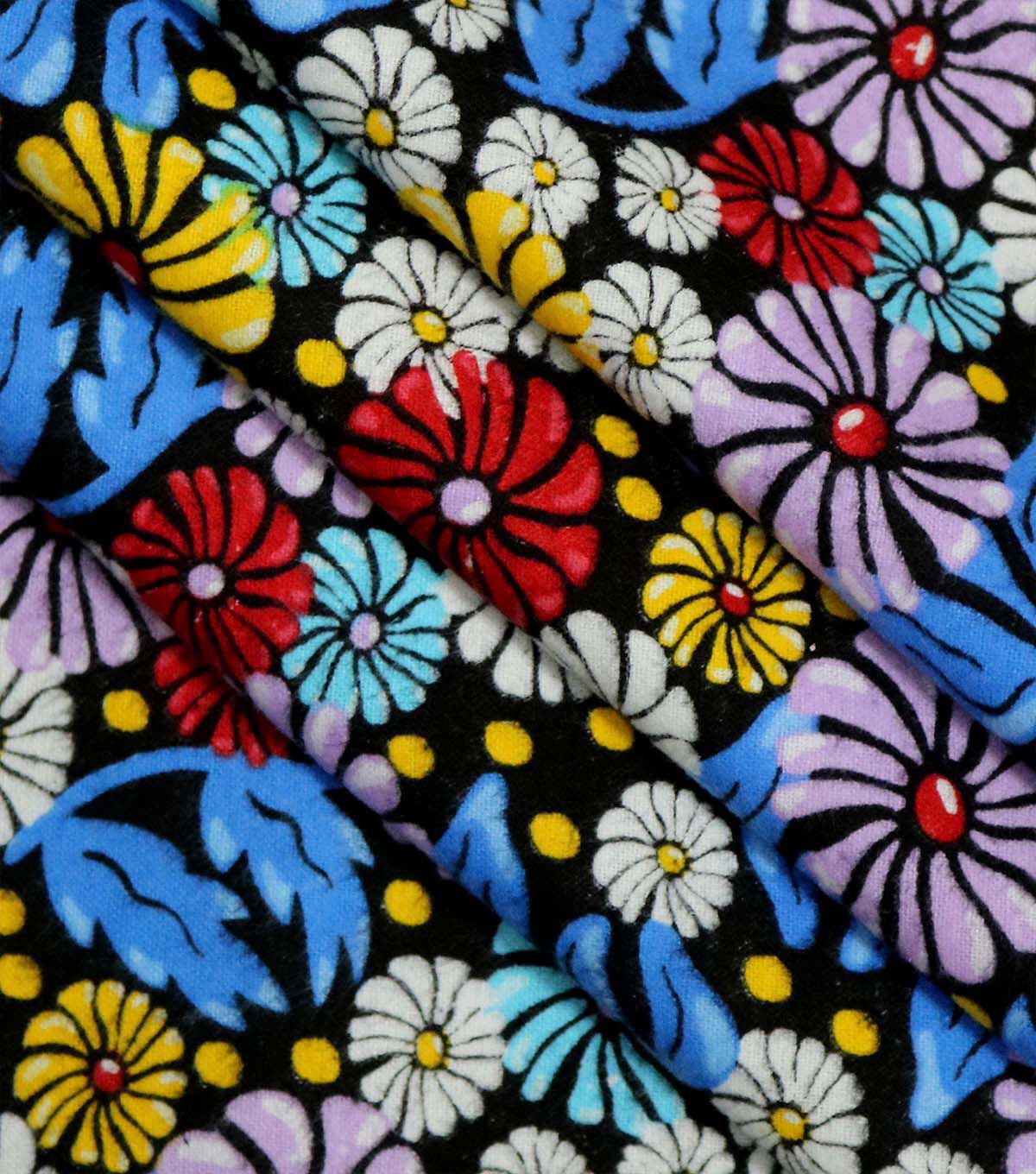 Mod Floral on Black Super Snuggle Flannel Fabric