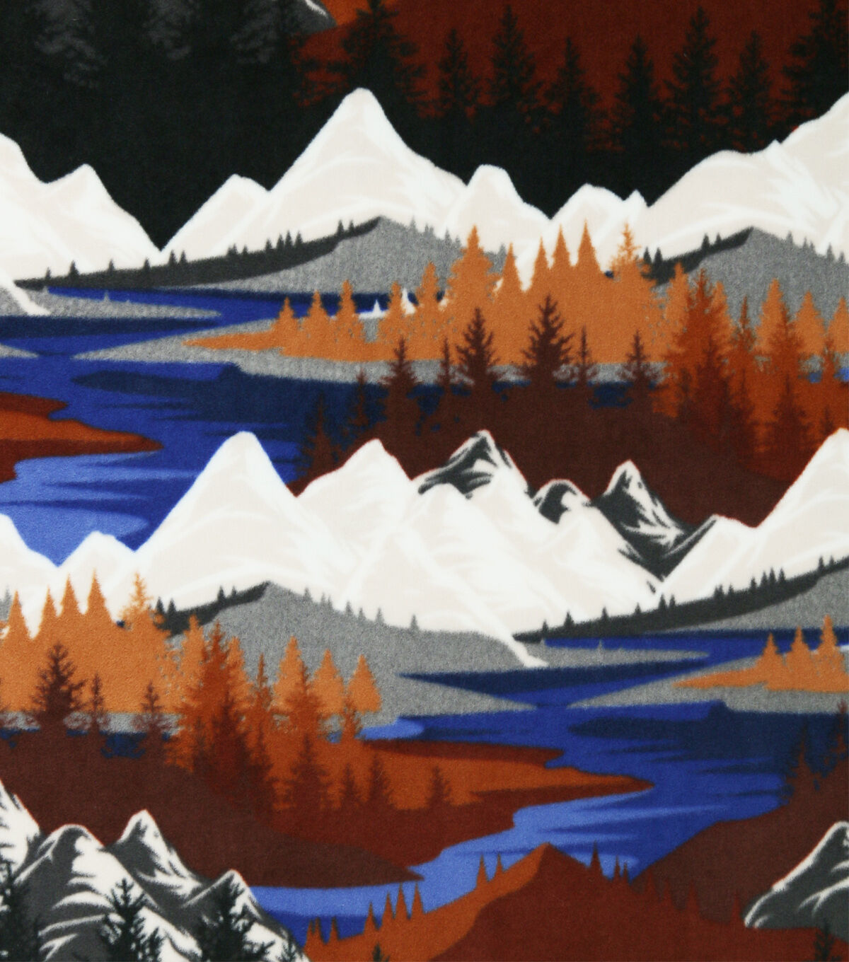 Mountain Landscape on Red Anti Pill Fleece Fabric