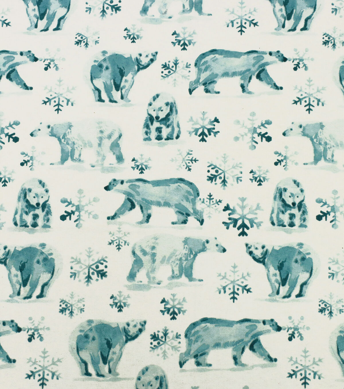 Realistic Polar Bear & Snowflakes Super Snuggle Christmas Flannel Fabric