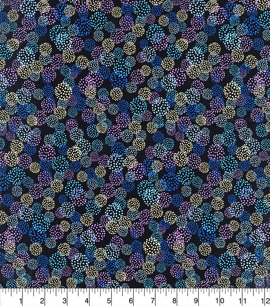 Hi Fashion Blue Floral Dots Premium Metallic Cotton Fabric