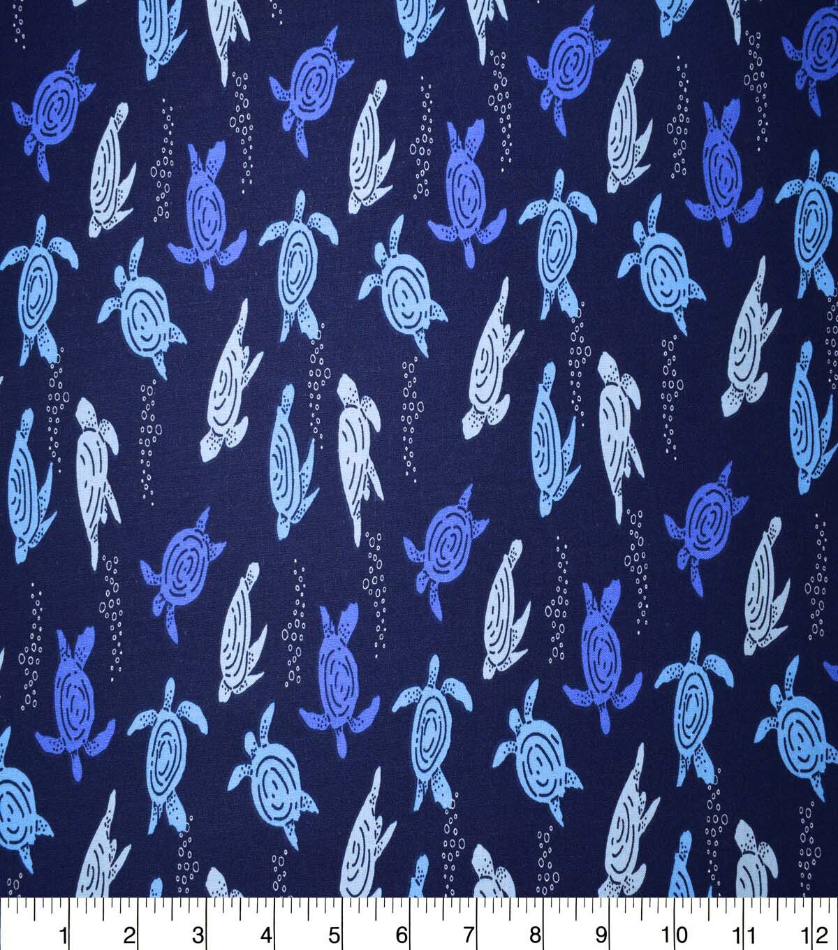 Underwater Turtles on Blue Cotton Fabric by Quilter's Showcase
