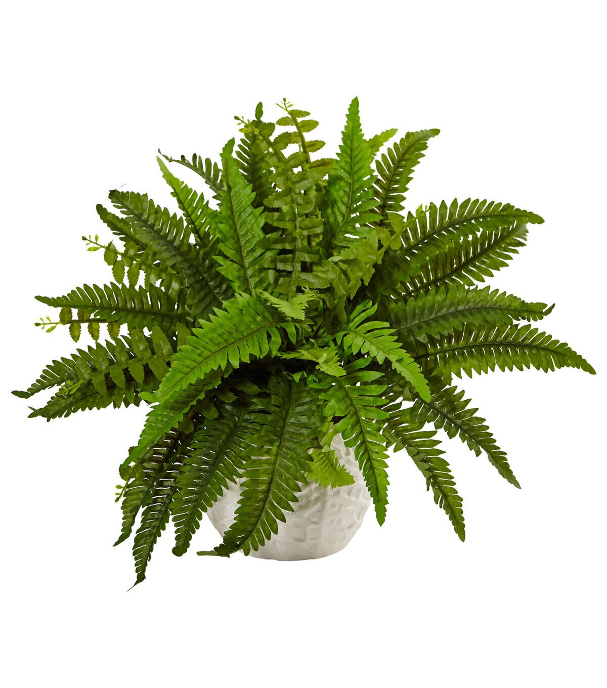 Nearly Natural 14 Boston Fern in White Planter
