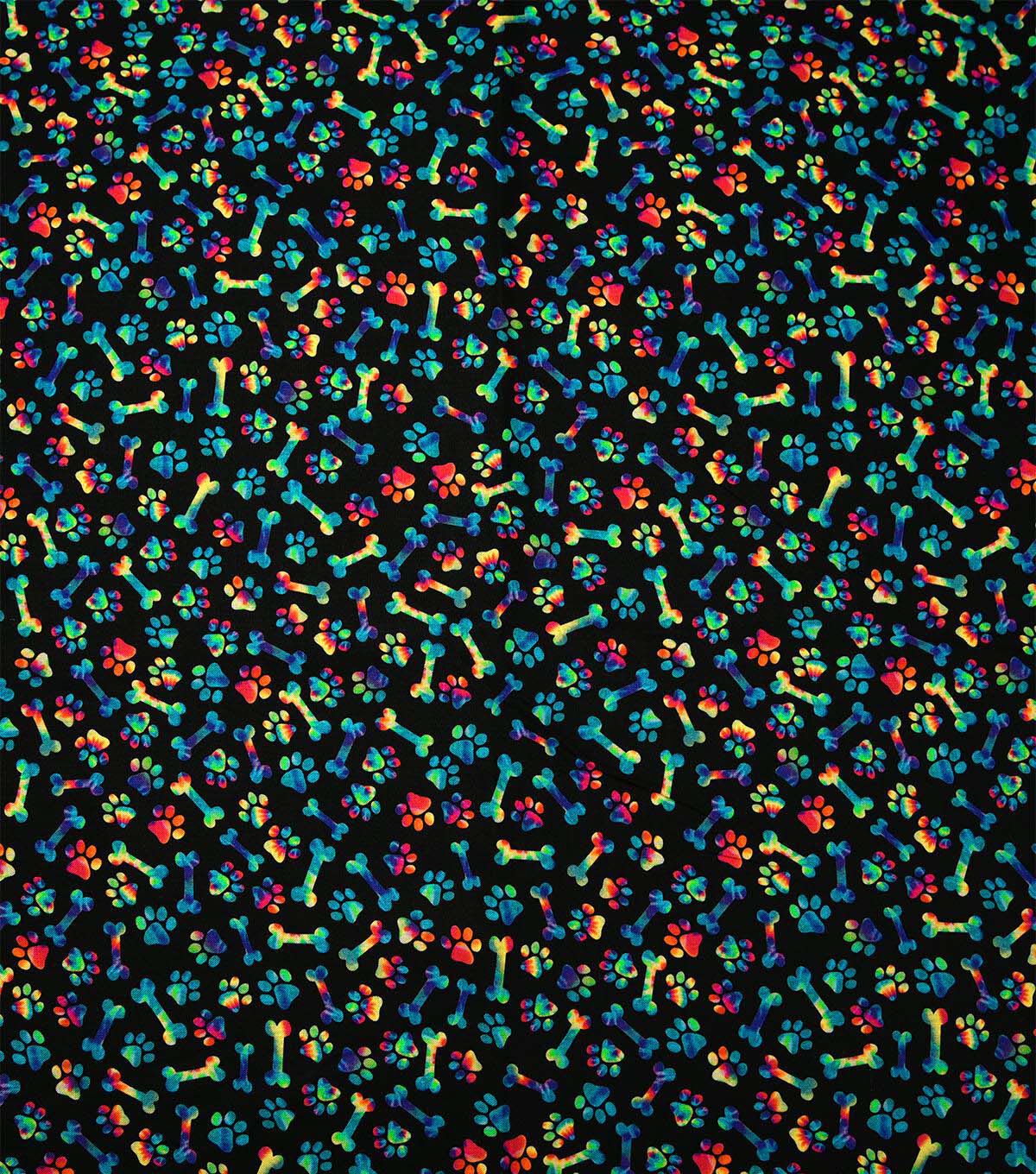 Multicolor Dog Bones & Paw Prints Novelty Cotton Fabric