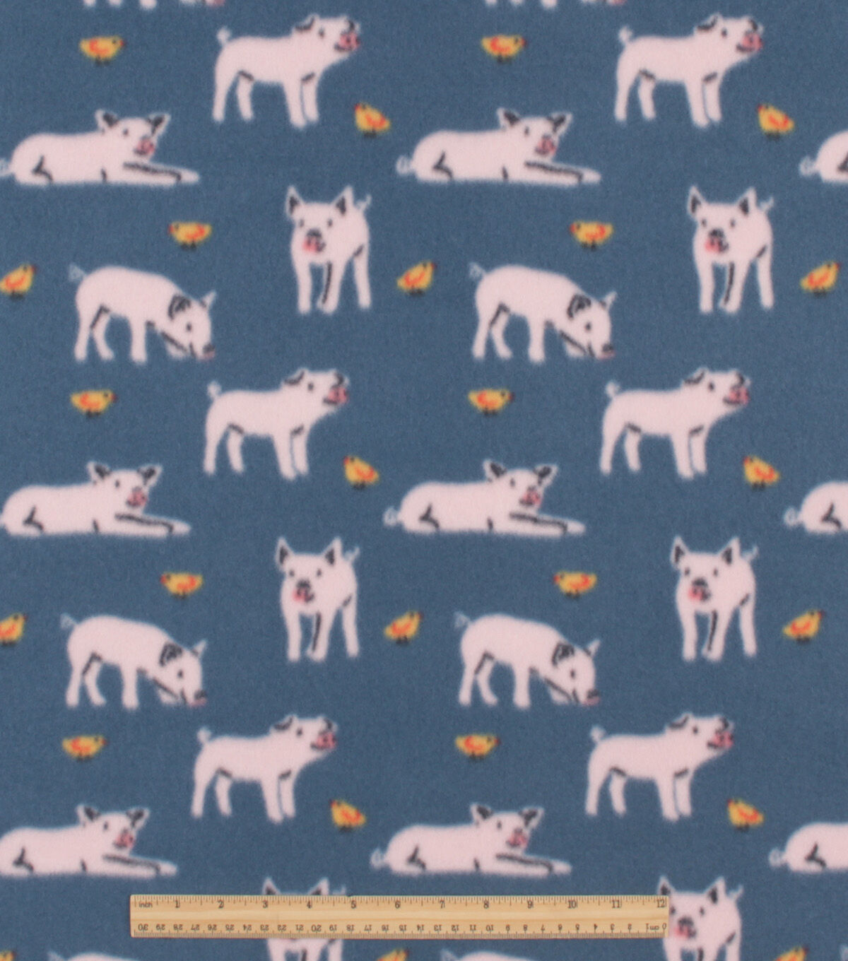 Pigs With Chicks on Blue Blizzard Fleece Fabric