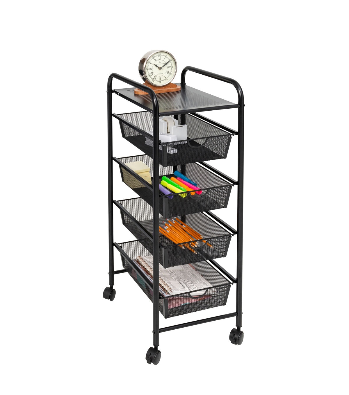 Honey Can Do 35 Black 4 Drawer Mesh Rolling Storage Cart With Shelf